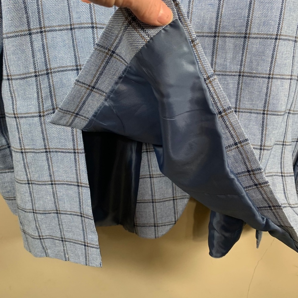 Stafford Classic Fit Linen Blend Blue Windowpane Blazer Size 46Reg - Picture 11 of 12